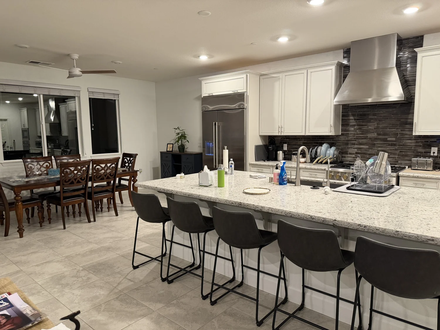 The shared kitchen at Maa Ghar, with island seating.